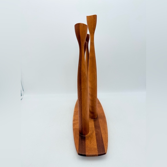 Vintage Danish Modern Teak Candlesticks | Tulip Form | MCM Scandinavian - Picture 4 of 14